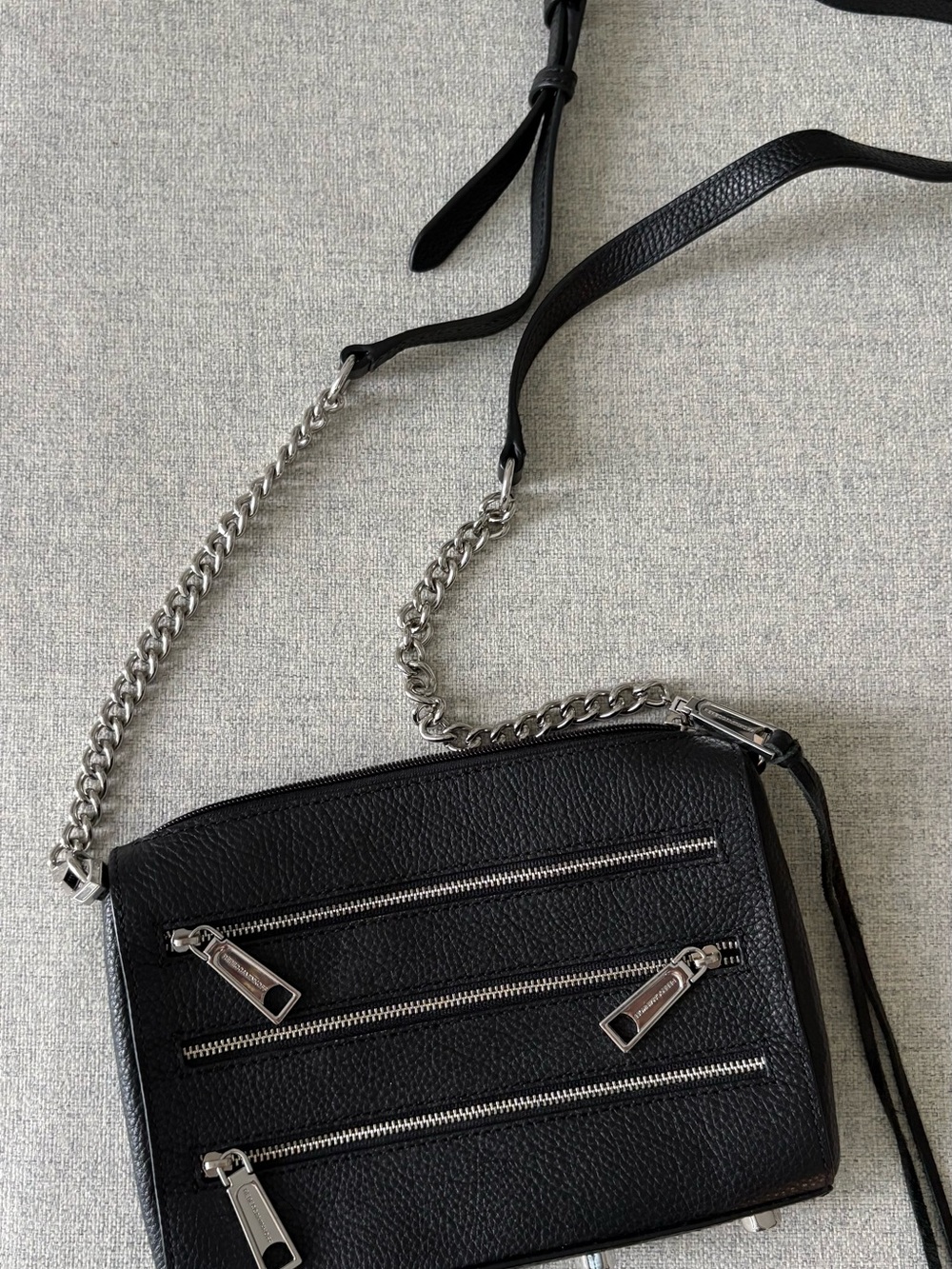 Rebecca Minkoff Black Leather Crossbody with Silver Chain